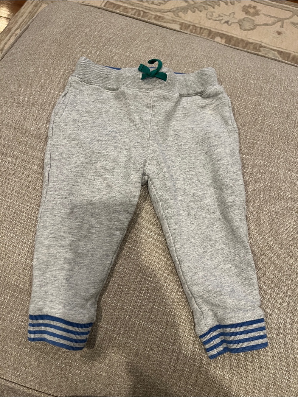 Baby Boden Gray Jogger Pants with Blue Trim